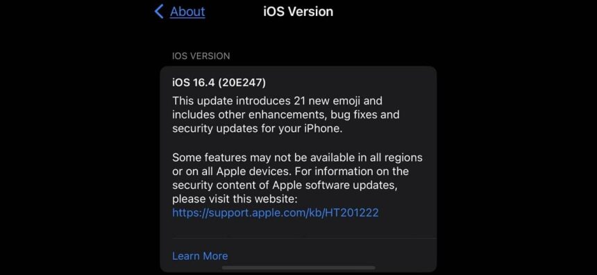 Ios 16.4 update page in ihpone 14 pro screenshot