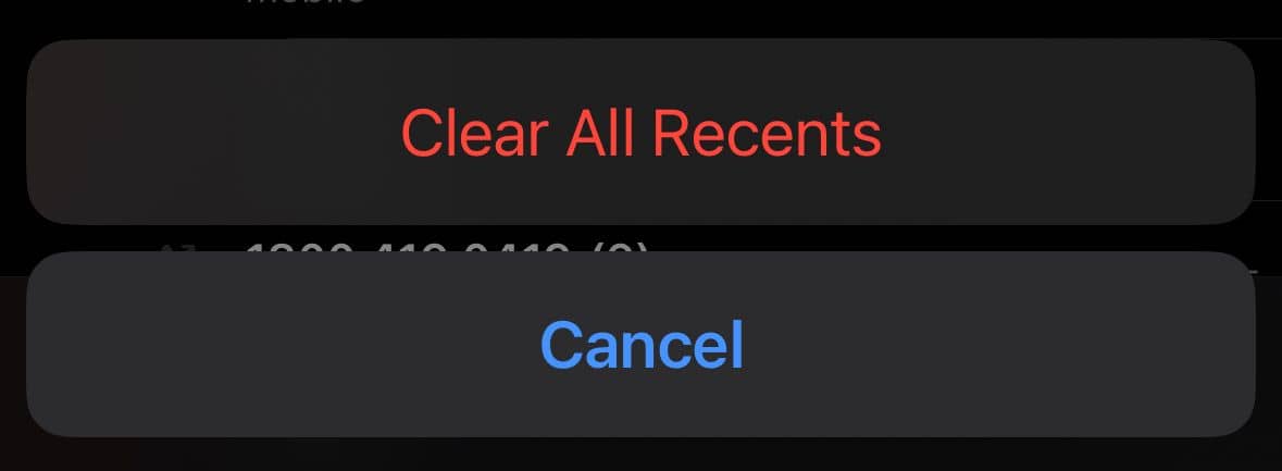 Clear All Recents option Screenshot 