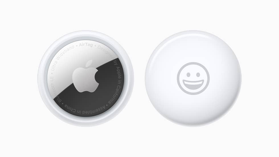 Apple Airtag front and back view white color 