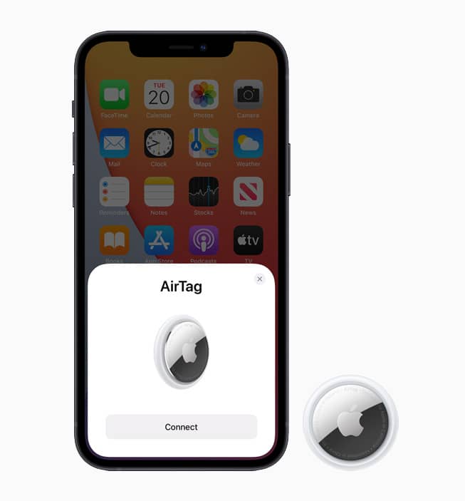 Apple iPhone and Airtag connect screen