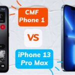 CMF Phone 1 and iPhone 13 Pro Max comparison image with text