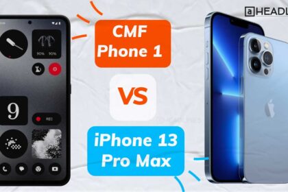 CMF Phone 1 and iPhone 13 Pro Max comparison image with text